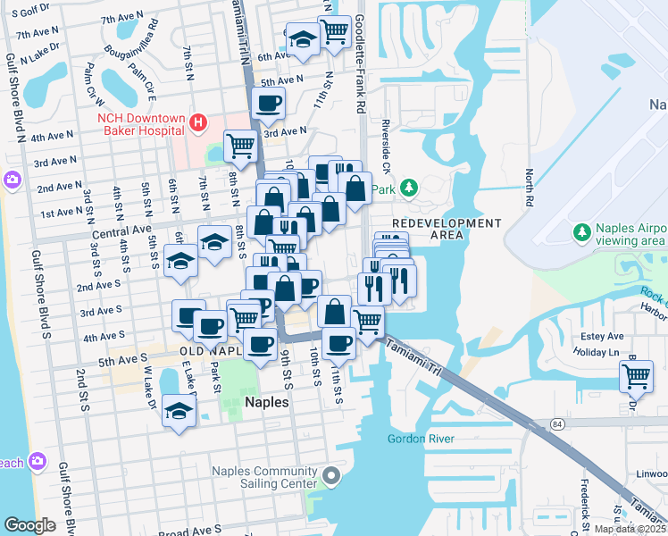 map of restaurants, bars, coffee shops, grocery stores, and more near 1135 3rd Avenue South in Naples
