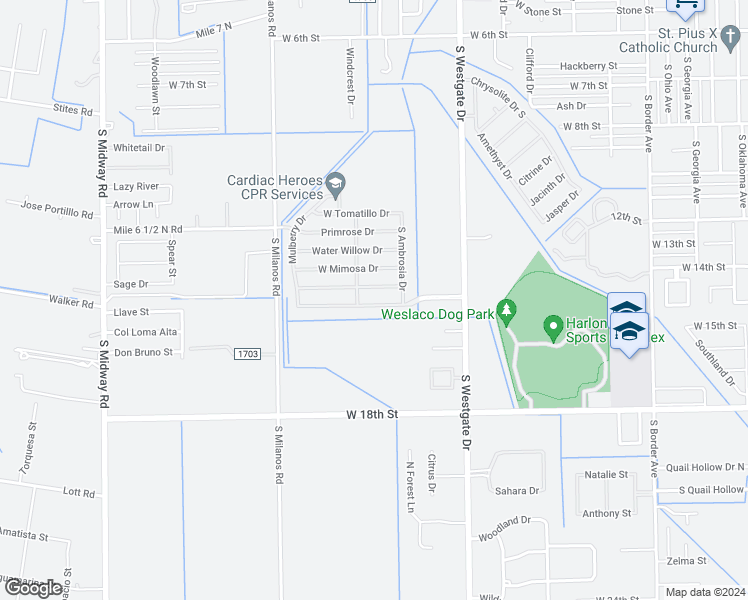 map of restaurants, bars, coffee shops, grocery stores, and more near 2003 Bald Cypress Drive in Weslaco
