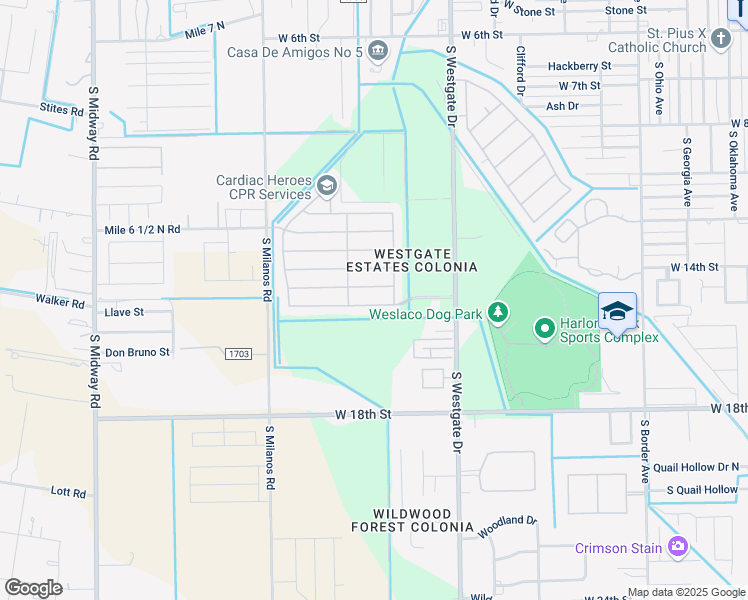 map of restaurants, bars, coffee shops, grocery stores, and more near 1909 Bald Cypress Drive in Weslaco