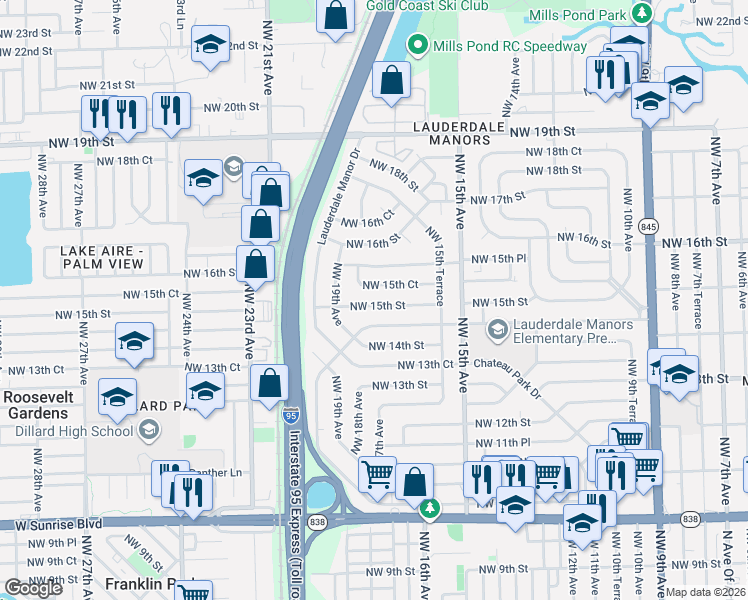 map of restaurants, bars, coffee shops, grocery stores, and more near 1713 Northwest 15th Street in Fort Lauderdale