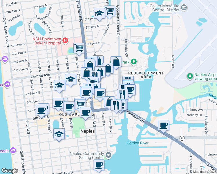 map of restaurants, bars, coffee shops, grocery stores, and more near 1135 3rd Avenue South in Naples