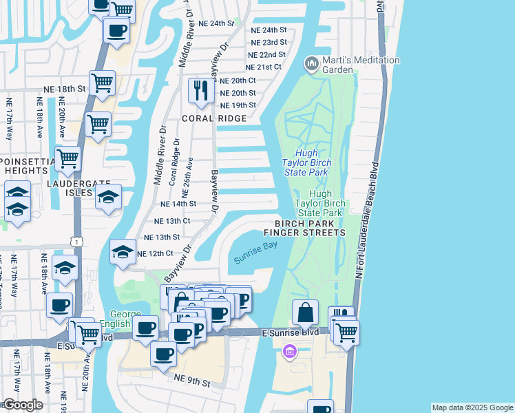 map of restaurants, bars, coffee shops, grocery stores, and more near 2756 Northeast 14th Street in Fort Lauderdale