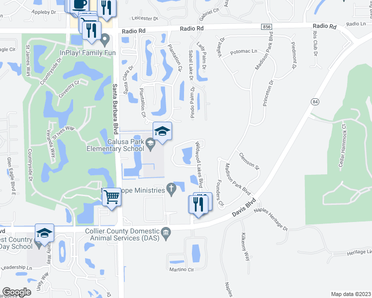 map of restaurants, bars, coffee shops, grocery stores, and more near 1205 Wildwood Lakes Boulevard in Naples