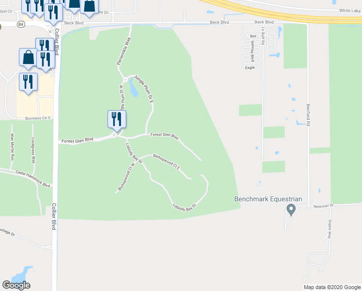 map of restaurants, bars, coffee shops, grocery stores, and more near 3952 Forest Glen Boulevard in Naples