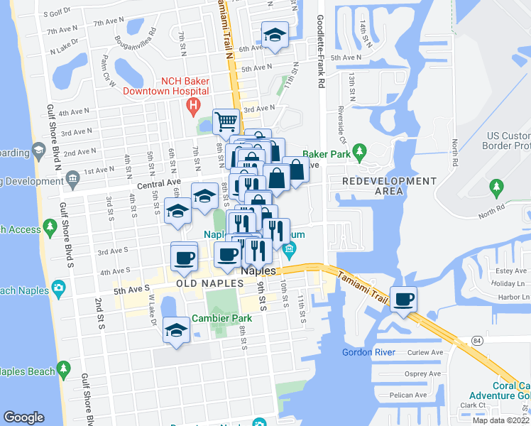 map of restaurants, bars, coffee shops, grocery stores, and more near 231 9th Street South in Naples
