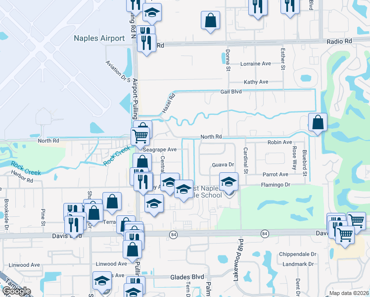 map of restaurants, bars, coffee shops, grocery stores, and more near 3689 Seagrape Avenue in Naples
