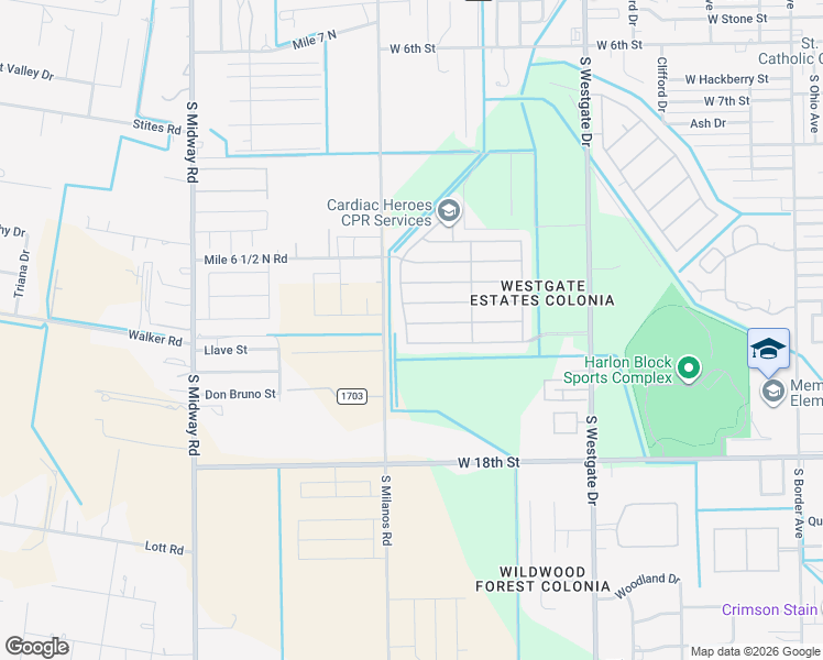 map of restaurants, bars, coffee shops, grocery stores, and more near 2305 Bald Cypress Drive in Weslaco