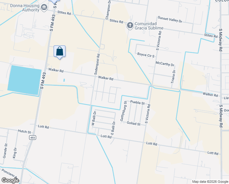 map of restaurants, bars, coffee shops, grocery stores, and more near 1724 Megan Street in Donna