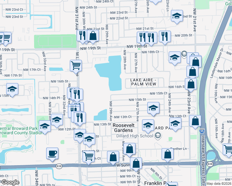 map of restaurants, bars, coffee shops, grocery stores, and more near 2824 Northwest 15th Court in Fort Lauderdale