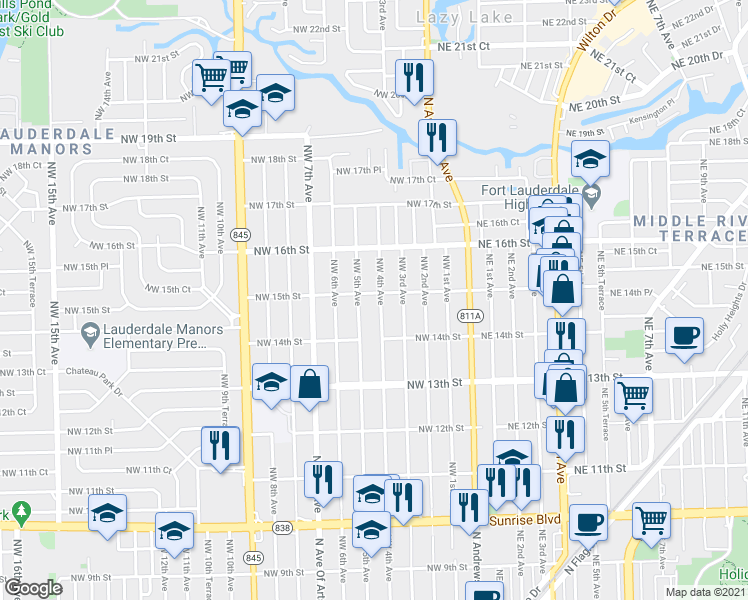 map of restaurants, bars, coffee shops, grocery stores, and more near 1428 Northwest 4th Avenue in Fort Lauderdale