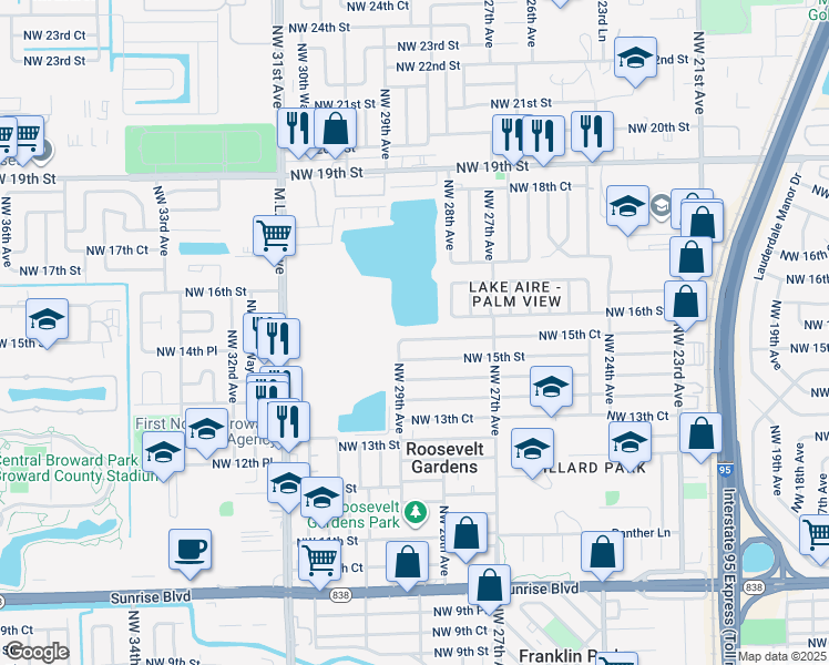 map of restaurants, bars, coffee shops, grocery stores, and more near 2824 Northwest 15th Court in Fort Lauderdale