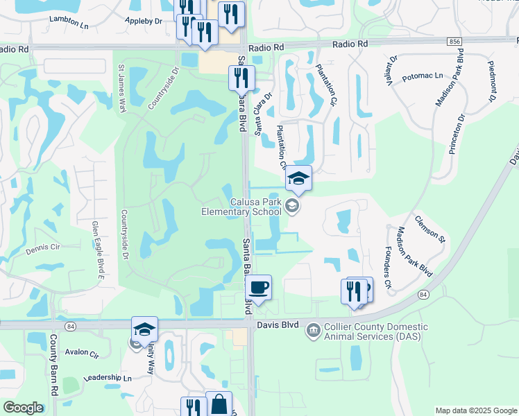 map of restaurants, bars, coffee shops, grocery stores, and more near 4590 Santa Barbara Blvd in Naples