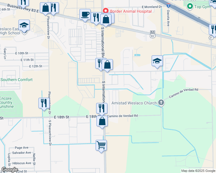 map of restaurants, bars, coffee shops, grocery stores, and more near 1500 Buen Camino Street in Progreso Lakes