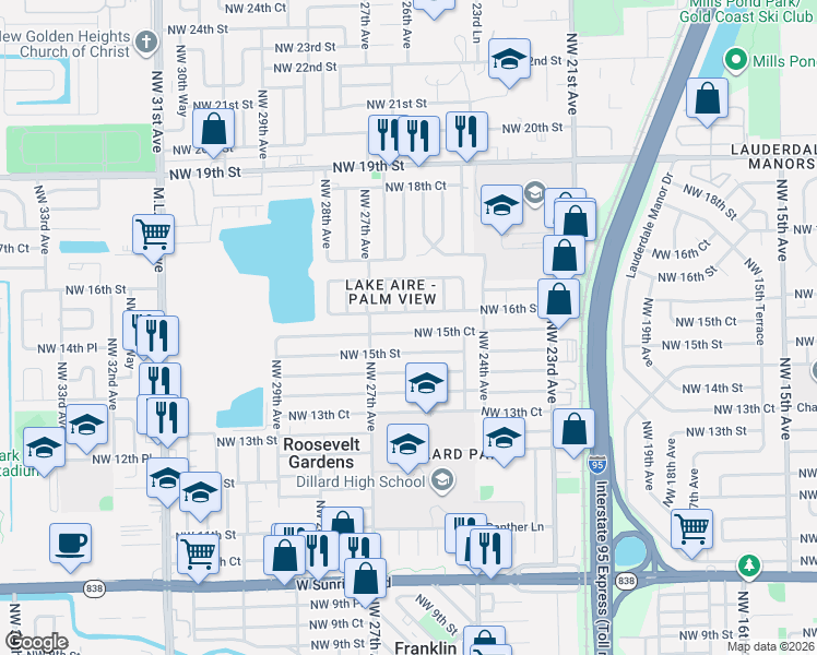 map of restaurants, bars, coffee shops, grocery stores, and more near 2540 Northeast 15th Avenue in Pompano Beach