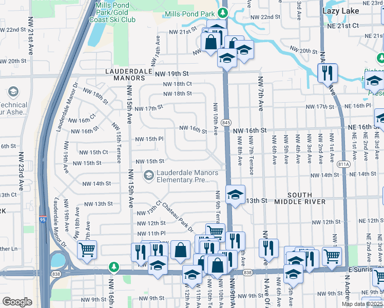 map of restaurants, bars, coffee shops, grocery stores, and more near 1119 Northwest 15th Street in Fort Lauderdale