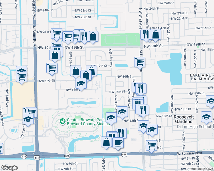 map of restaurants, bars, coffee shops, grocery stores, and more near 3331 Northwest 14th Place in Fort Lauderdale