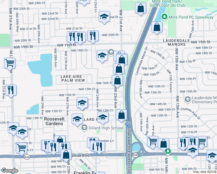 map of restaurants, bars, coffee shops, grocery stores, and more near 2308 Northwest 15th Court in Fort Lauderdale