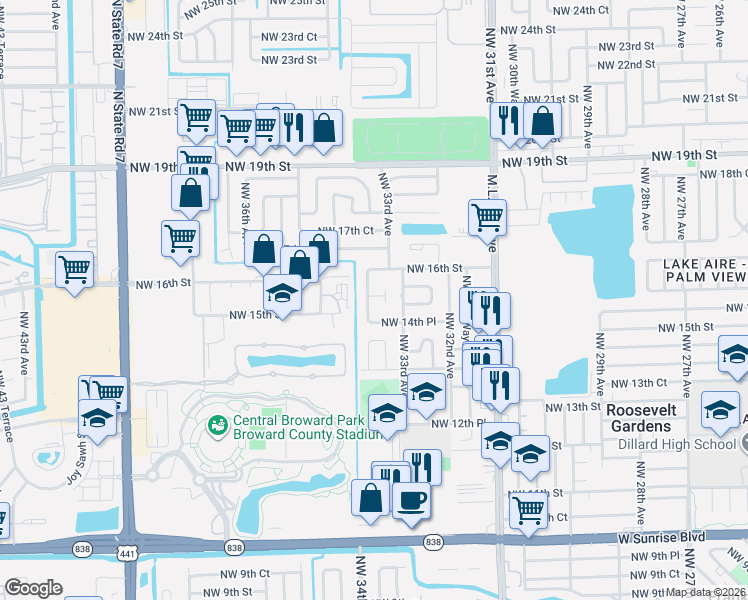 map of restaurants, bars, coffee shops, grocery stores, and more near 3331 Northwest 14th Place in Fort Lauderdale