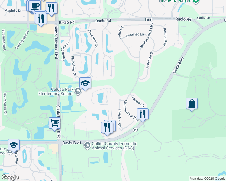 map of restaurants, bars, coffee shops, grocery stores, and more near 1280 Wildwood Lakes Boulevard in Naples