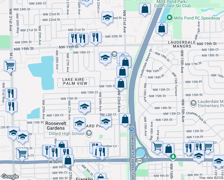 map of restaurants, bars, coffee shops, grocery stores, and more near 2308 Northwest 15th Court in Fort Lauderdale