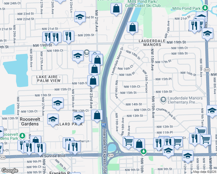 map of restaurants, bars, coffee shops, grocery stores, and more near 1780 Lauderdale Manor Drive in Fort Lauderdale
