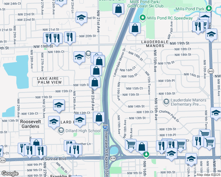 map of restaurants, bars, coffee shops, grocery stores, and more near 1786 Lauderdale Manor Drive in Fort Lauderdale