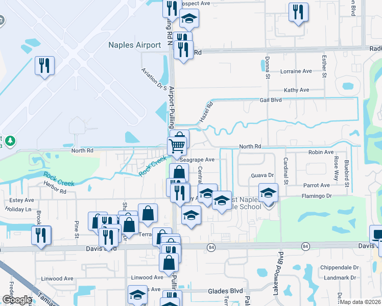 map of restaurants, bars, coffee shops, grocery stores, and more near 3430 Seagrape Avenue in Naples