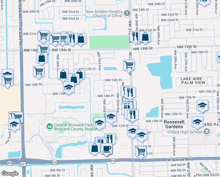 map of restaurants, bars, coffee shops, grocery stores, and more near 3261 Northwest 14th Place in Fort Lauderdale
