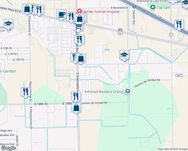 map of restaurants, bars, coffee shops, grocery stores, and more near 1500 Buen Camino Street in Progreso Lakes