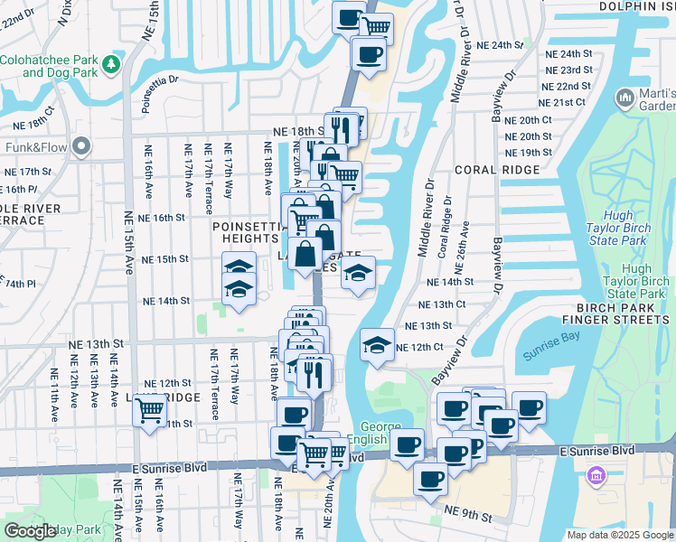 map of restaurants, bars, coffee shops, grocery stores, and more near 2014 Northeast 14th Court in Fort Lauderdale