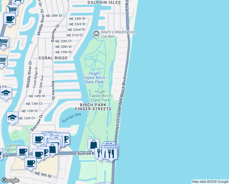 map of restaurants, bars, coffee shops, grocery stores, and more near 1151 North Fort Lauderdale Beach Boulevard in Fort Lauderdale