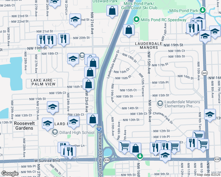 map of restaurants, bars, coffee shops, grocery stores, and more near 1540 Northwest 19th Avenue in Fort Lauderdale
