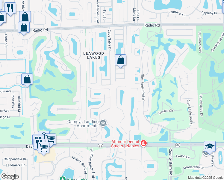 map of restaurants, bars, coffee shops, grocery stores, and more near 1040 Moon Lake Drive in Naples