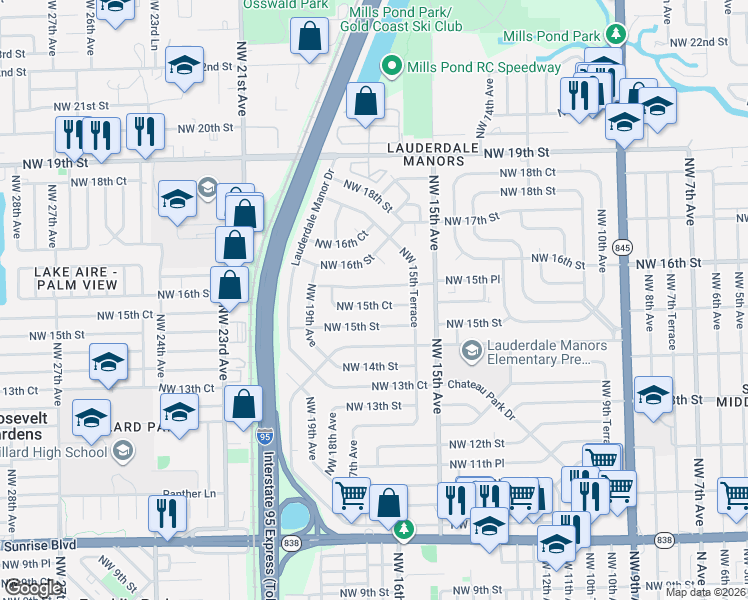 map of restaurants, bars, coffee shops, grocery stores, and more near 1605 Northwest 15th Place in Fort Lauderdale