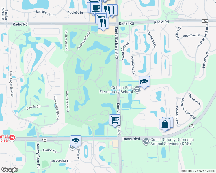 map of restaurants, bars, coffee shops, grocery stores, and more near 7360 Saint Ives Way in Naples
