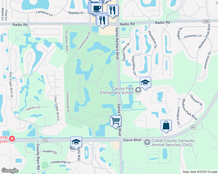 map of restaurants, bars, coffee shops, grocery stores, and more near 7360 Saint Ives Way in Naples