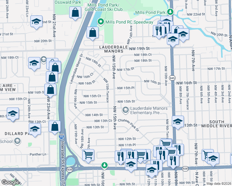 map of restaurants, bars, coffee shops, grocery stores, and more near 1316 Northwest 15th Place in Fort Lauderdale
