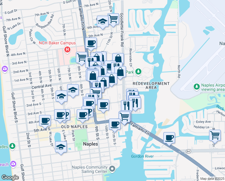 map of restaurants, bars, coffee shops, grocery stores, and more near 1199 12th Street South in Naples