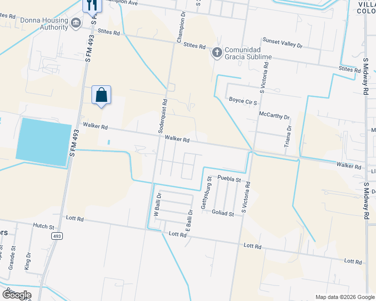 map of restaurants, bars, coffee shops, grocery stores, and more near 2631 Alejandro Street in Donna