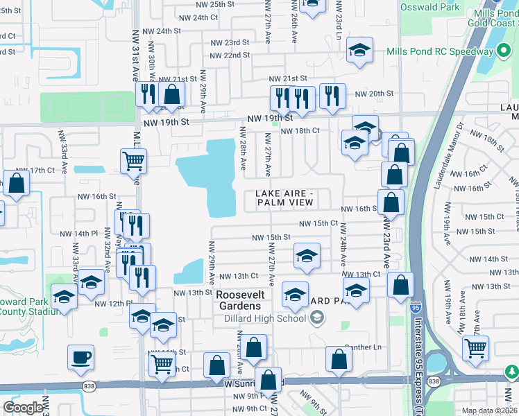 map of restaurants, bars, coffee shops, grocery stores, and more near 1640 Northwest 27th Terrace in Fort Lauderdale