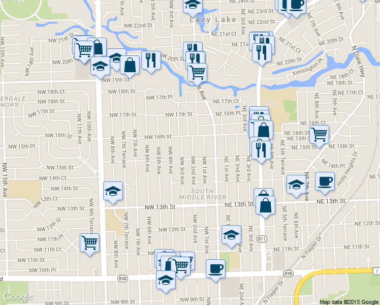 map of restaurants, bars, coffee shops, grocery stores, and more near 1525 Northwest 2nd Avenue in Fort Lauderdale