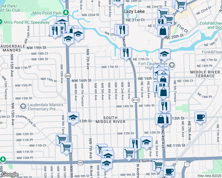 map of restaurants, bars, coffee shops, grocery stores, and more near 1524 Northwest 4th Avenue in Fort Lauderdale