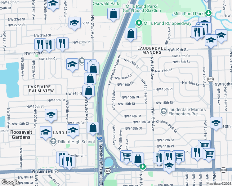 map of restaurants, bars, coffee shops, grocery stores, and more near 1540 Northwest 19th Avenue in Fort Lauderdale