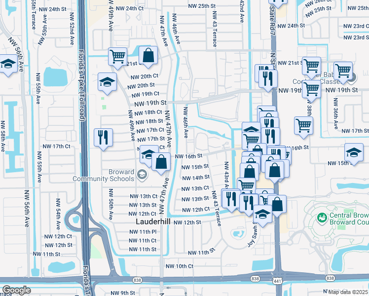 map of restaurants, bars, coffee shops, grocery stores, and more near 1631 Northwest 46th Avenue in Lauderhill
