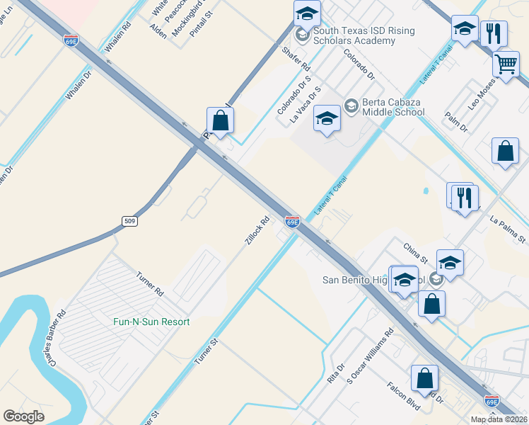 map of restaurants, bars, coffee shops, grocery stores, and more near 3515 Frontage Road in San Benito
