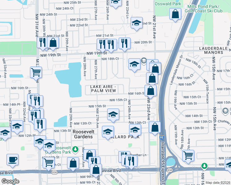 map of restaurants, bars, coffee shops, grocery stores, and more near 1630 Northwest 25th Terrace in Fort Lauderdale