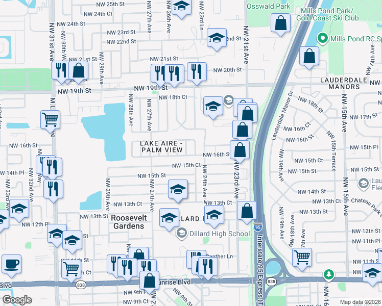 map of restaurants, bars, coffee shops, grocery stores, and more near 1631 Northwest 24th Terrace in Fort Lauderdale