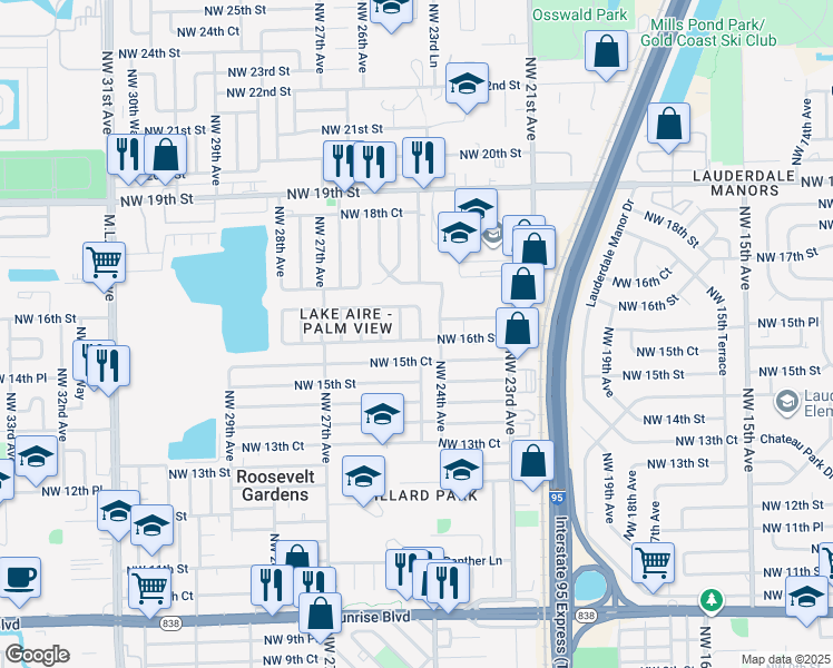 map of restaurants, bars, coffee shops, grocery stores, and more near 1631 Northwest 24th Terrace in Fort Lauderdale