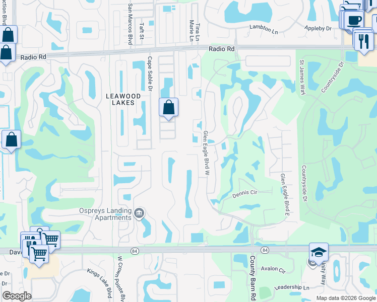 map of restaurants, bars, coffee shops, grocery stores, and more near 5790 Lago Villaggio Way in Naples