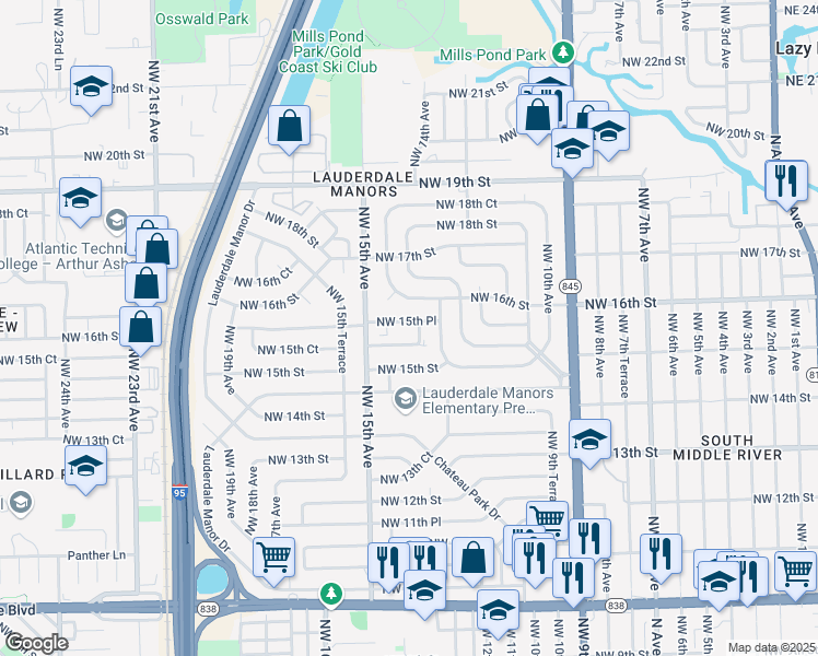 map of restaurants, bars, coffee shops, grocery stores, and more near 1304 Northwest 15th Place in Fort Lauderdale